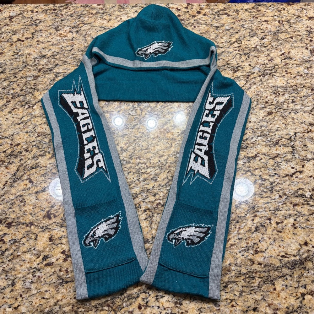 Philadelphia Eagles Hooded Scarf with Pockets Midnight Green Silver Knit NFL